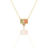 Watermelon Tourmaline Triple Diamond Necklace