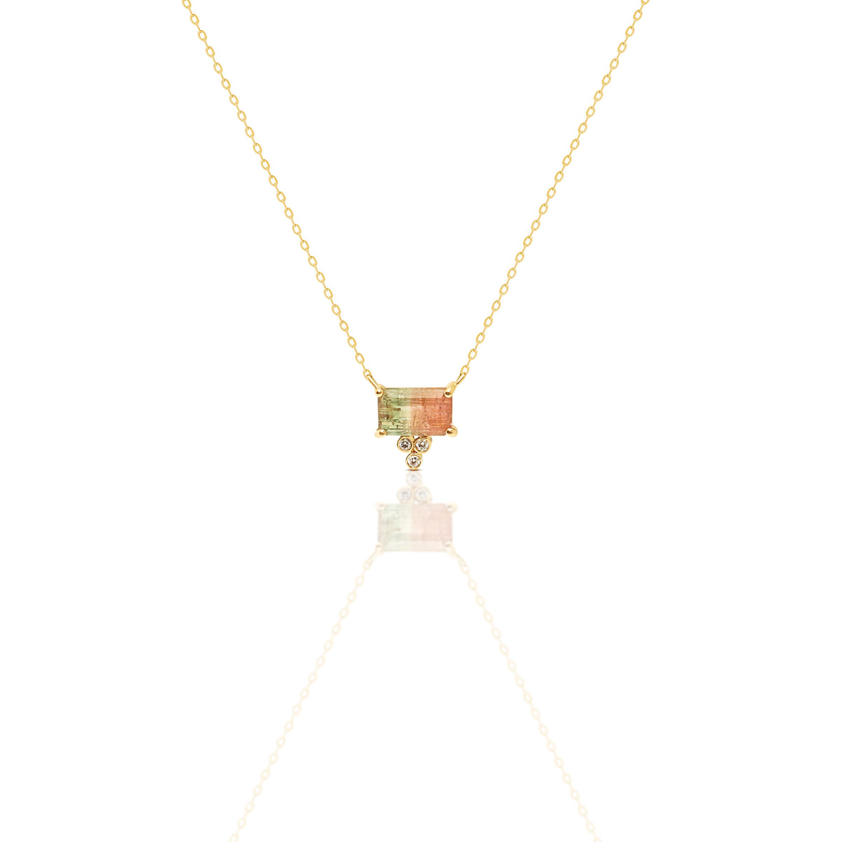 Watermelon Tourmaline Triple Diamond Necklace