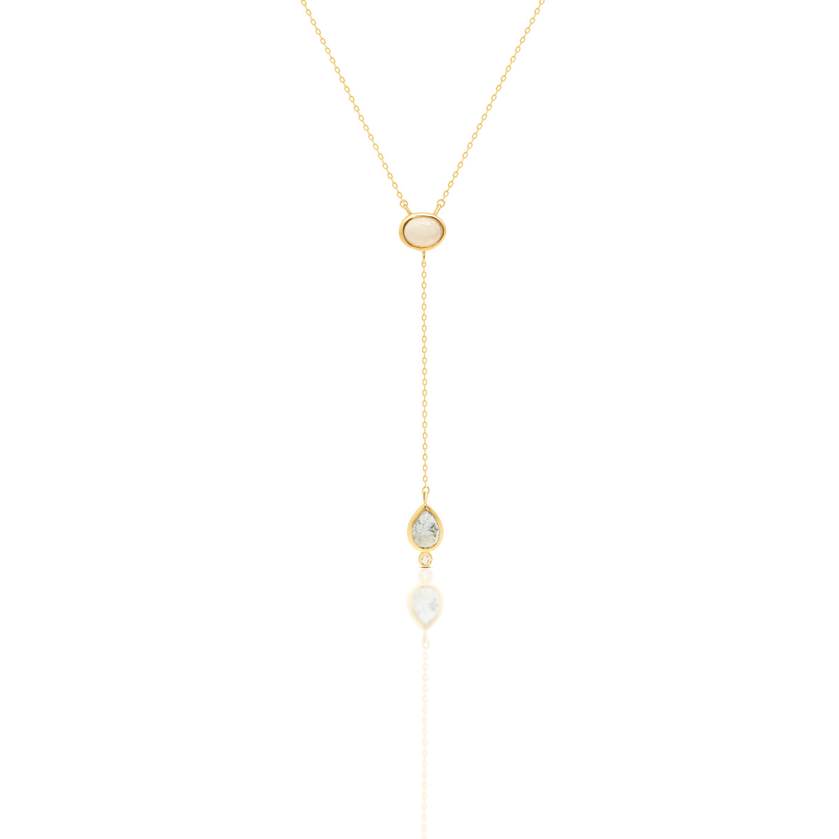 Aquamarine and Moonstone Lariat Necklace