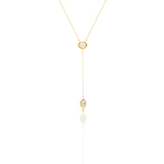 Aquamarine and Moonstone Lariat Necklace