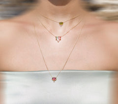 Watermelon Tourmaline Triple Diamond Necklace