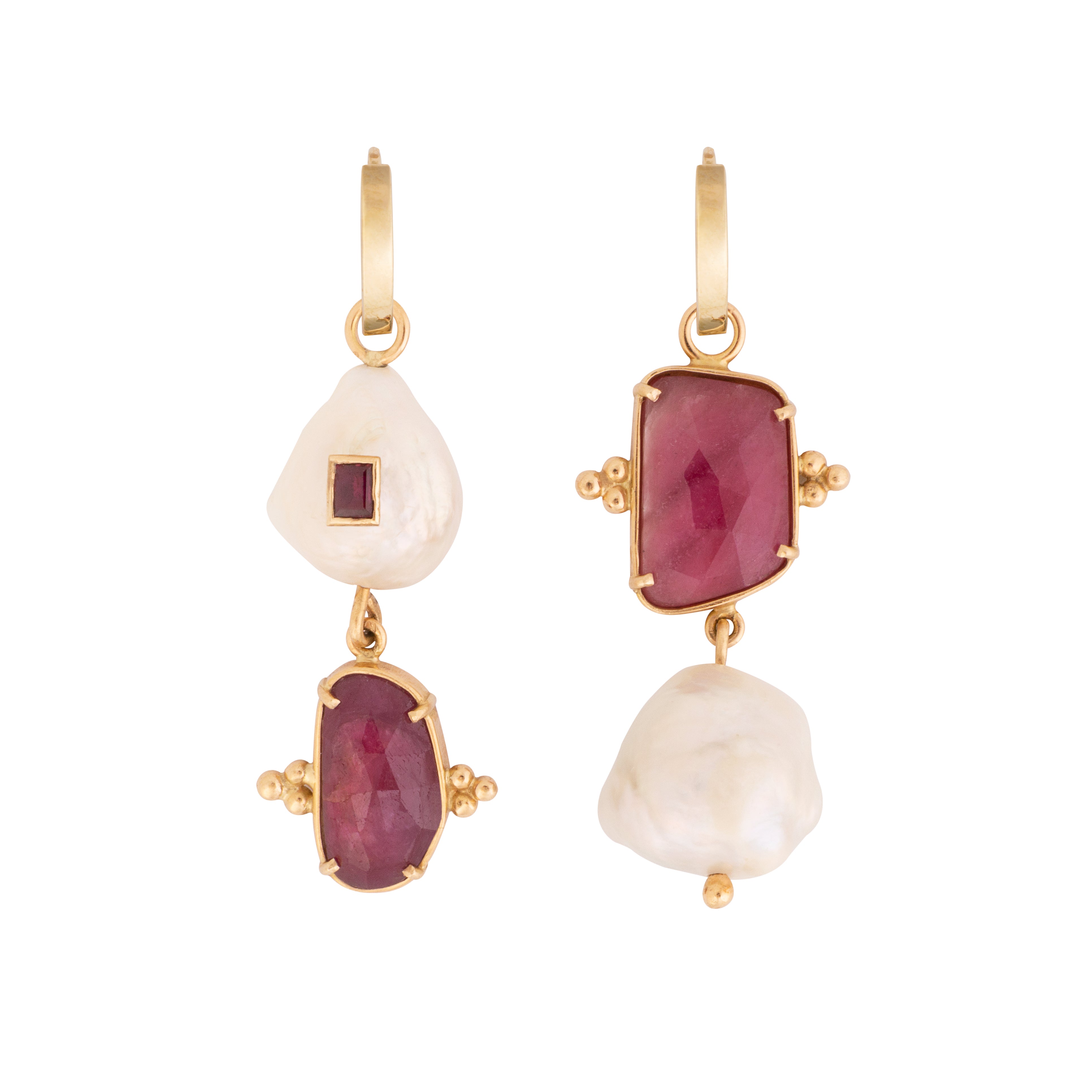 Pomegranate Rose cut Sapphire Pearl & Ruby